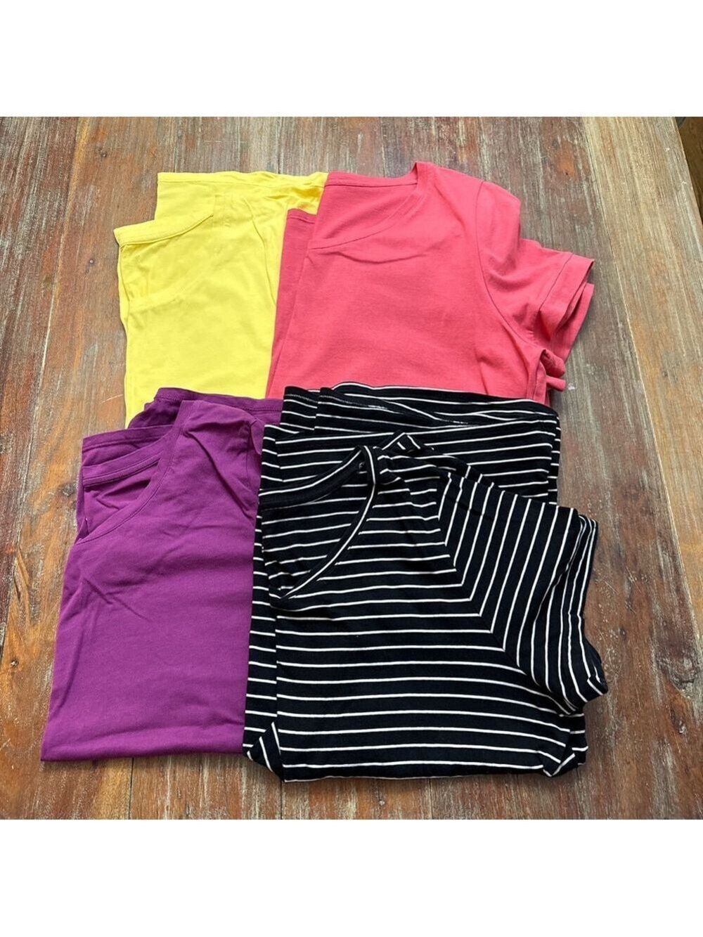 Lot of 4 J. Jill Everyday Cotton Tees Size Large L Stripe Purple Pink Yellow Set